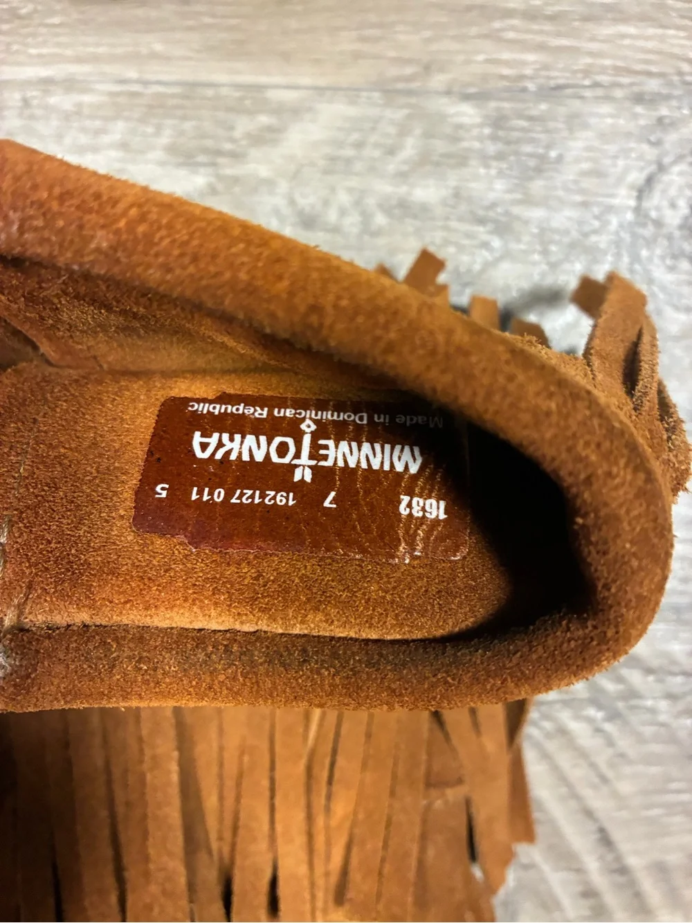 Minnetonka Three Fringe Suede Moccasin Pull On Western Boots Mid Calf